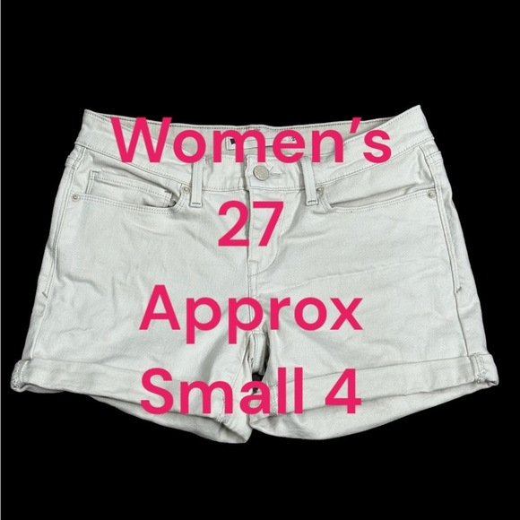 Women’s Levi’s 27 4 Small Denim Shorts Jeans Cream Rolled Hem Stretch 5 Pocket - Picture 2 of 10